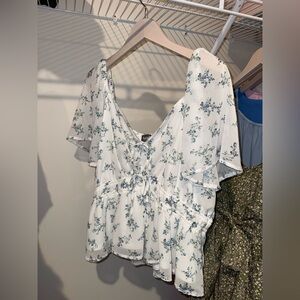 ARULA White and Blue Floral Blouse